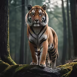 a tiger is walking along in a dense forest