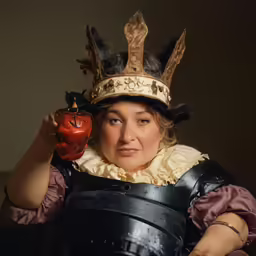 a woman wearing a crown and holding a bell