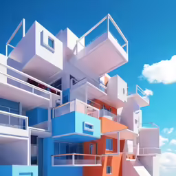 many balconies on this building are very colorful