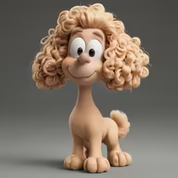 a cartoon dog with curly hair in a wig