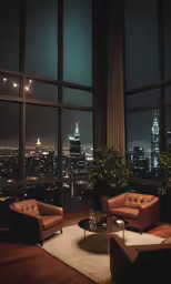a living room filled with furniture and tall windows