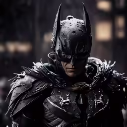 batman in the dark knight costume with spiked helmets