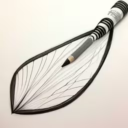 /tmp/FOOCskFeo.jpg = a pencil sitting inside of an artistic piece
,/tmp/FOOCskFeo.jpg = an art nouveau pencil resting upon an abstractally designed pen
,/tmp/FOOCskFeo.jpg = an artistic pen in a leaf - like case sitting on a surface
,/tmp/FOOCskFeo.jpg = a pencil sitting on top of a long black feather
,/tmp/FOOCskFeo.jpg = the black and white drawing is by a black pen
,/tmp/FOOCskFeo.jpg = a black and white drawing of a pencil on a green leaf
,/tmp/FOOCskFeo.jpg = a metal pencil is on a thin leaf with thin strings
