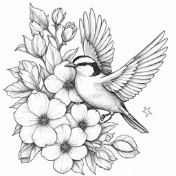 a bird is perched on the flower bouquet