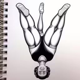 this is a photo of someone doing a handstand,a drawing of a person falling off of their feet in the air
