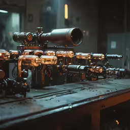 a group of silver objects with long tubes on them