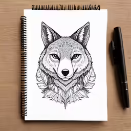 a drawing of a fox on a notebook