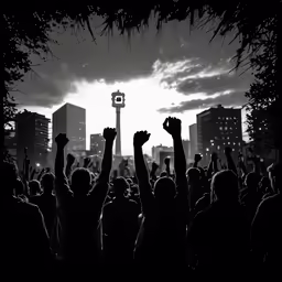 a crowd of people at a concert raising their hands in the air
