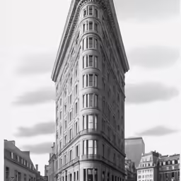 a drawing of a building in a street