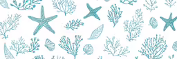the pattern shows an underwater scene with blue coral and other aquatic life