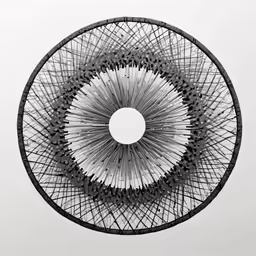 black and white artwork showing a sphere of steel wire