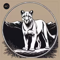 a large white lion standing in front of the mountain,an animal standing on top of a tree branch