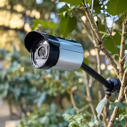 an open security camera on a metal pole