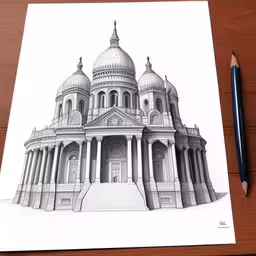 the building is made with pencil on paper