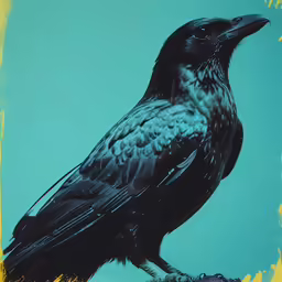black bird standing on rock with blue sky background