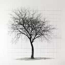 a single tree without leaves on the grass