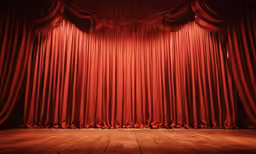 a wooden floor and some red curtains
