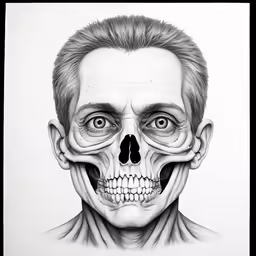 a drawing of a man with a skull on his face