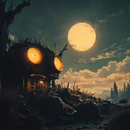 a person sitting on a bench under a full moon