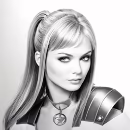 a drawing of a woman wearing armor and jewelry