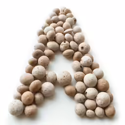 a wooden letters made of nuts laying on the floor