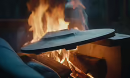 this is an image of a pizza in the fireplace