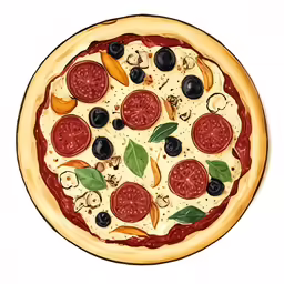 this is an illustration of a whole pizza on a plate