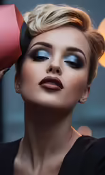 a woman has a blue make up on her face