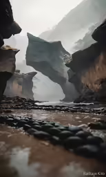 an image of a cliff with rocks that are falling off