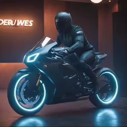 a person on a motorcycle at an indoor event