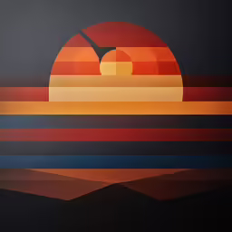 a painting of the sun setting over water with waves