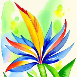 a drawing of a flower with bright colors,this is a colored painting of a tropical plant