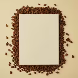 a frame made from coffee beans with white paper on it