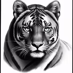 an black and white drawing of a tiger