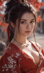 a beautiful young woman wearing a red dress