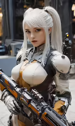 a very nice looking woman with a gun