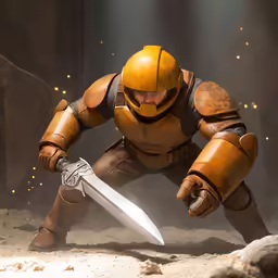 an action figure is posed holding a large knife
