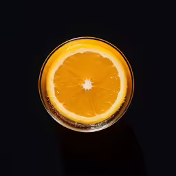 a slice of orange in a glass of water
