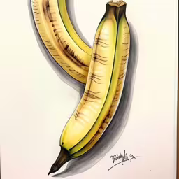 two yellow bananas hanging on the wall