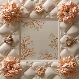 an intricately decorated picture frame with flowers and ribbons