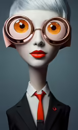 a woman with big eyes and orange hair