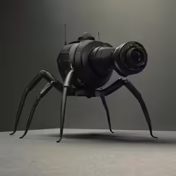 a very strange looking camera in front of a large spider