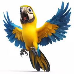 the colorful parrot is in the air ready to pounce