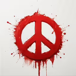an image of red peace sign on white background