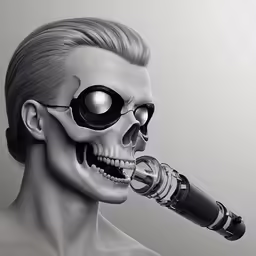 a skull with a long muzzle and a light saber