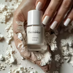 a woman with white nails is applying a base coat