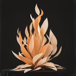 an artistically designed sculpture made of wooden strips