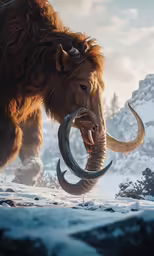 a mountain buffalo pulling down a large bull