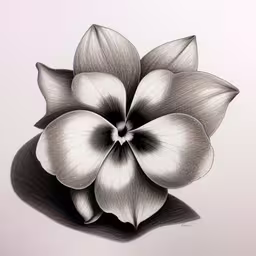 a pencil drawing of a flower on paper,the drawing shows an abstract flower with long petals