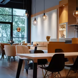 the modern restaurant with high tech decor is clean